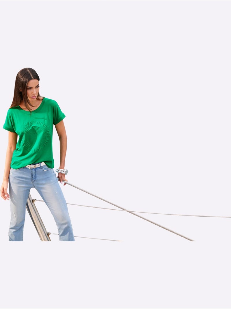T-shirt à Manches Courtes Imprimé à Effet 3d - Taille Standard - Helline Vert - Kiabi