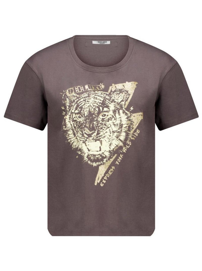 T-shirt à manches courtes imprimé animalier pour femme 'Deeluxe' gris anthracite - Kiabi
