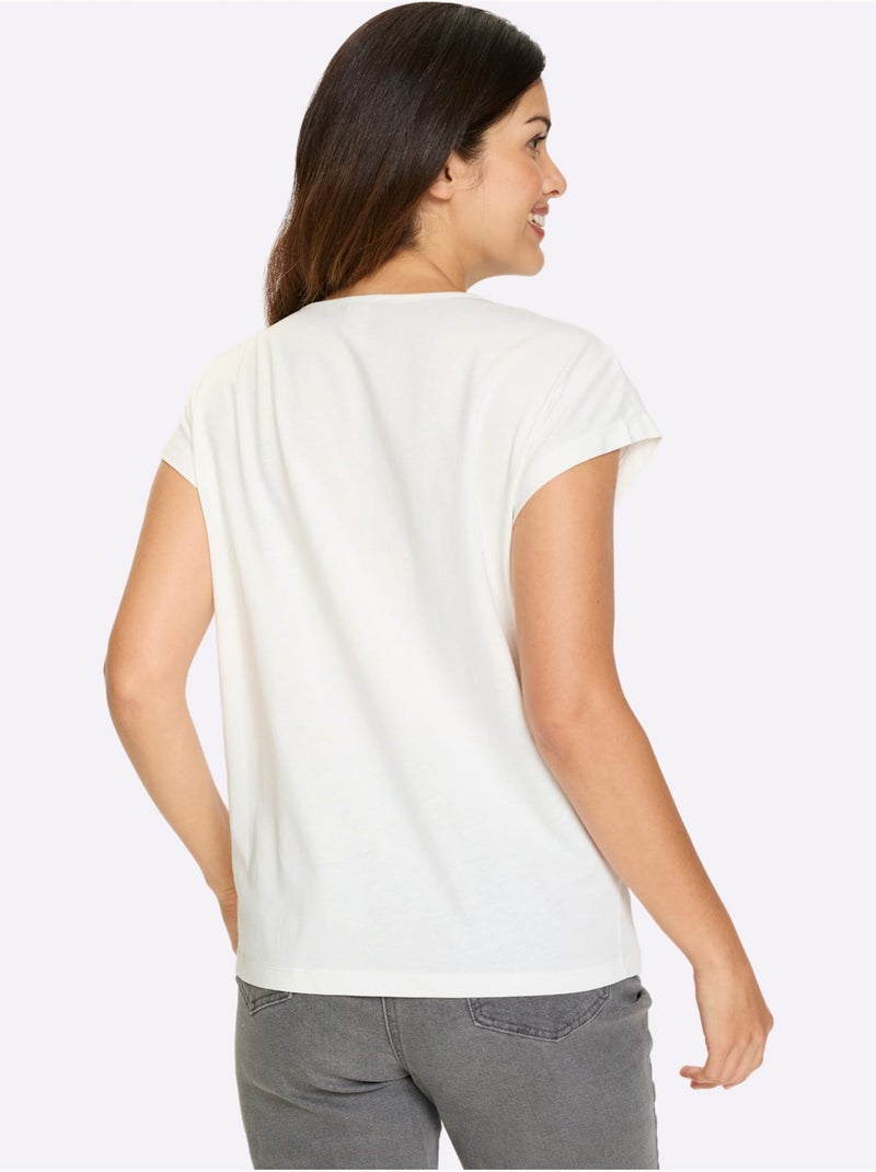 T-shirt à Manches Courtes Imprimé Brillant - Taille Standard - Moda Vilona Ecru - Kiabi