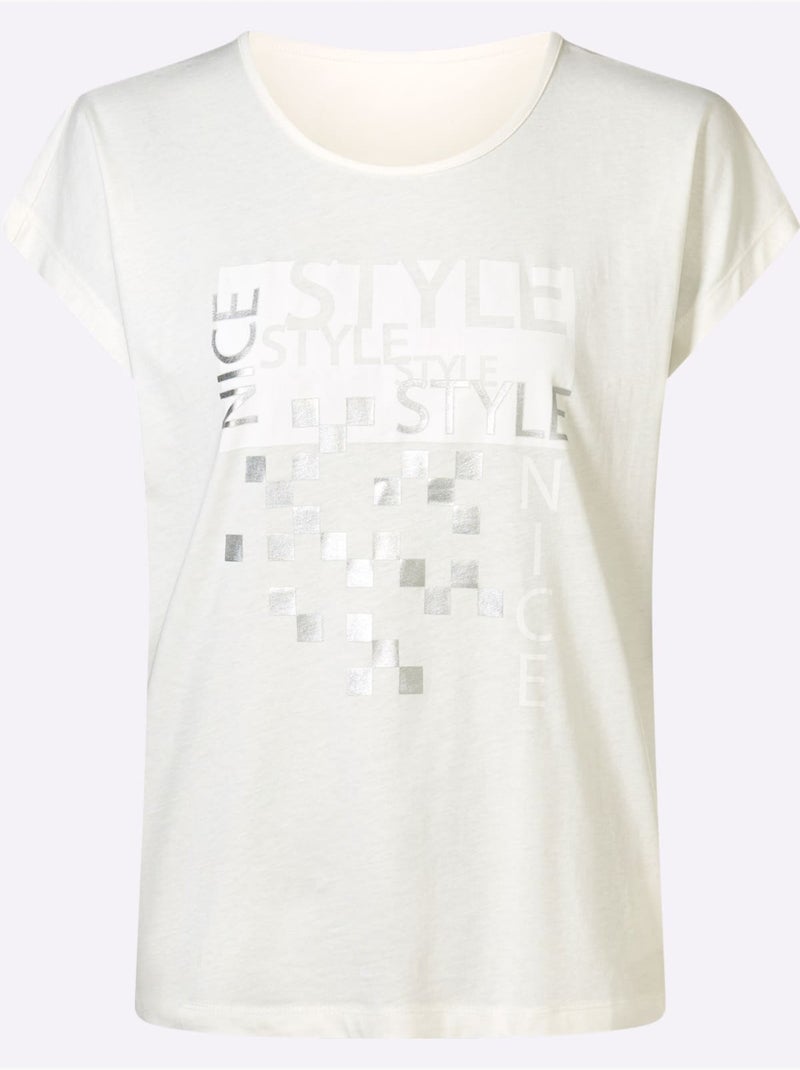 T-shirt à Manches Courtes Imprimé Brillant - Taille Standard - Moda Vilona Ecru - Kiabi