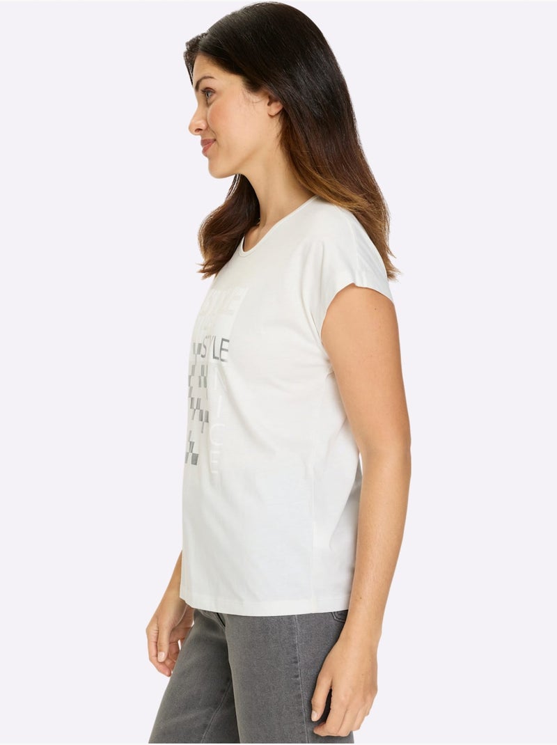 T-shirt à Manches Courtes Imprimé Brillant - Taille Standard - Moda Vilona Ecru - Kiabi