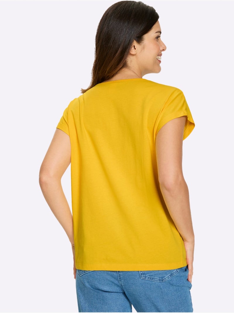T-shirt à Manches Courtes Imprimé Brillant - Taille Standard - Moda Vilona Jaune - Kiabi