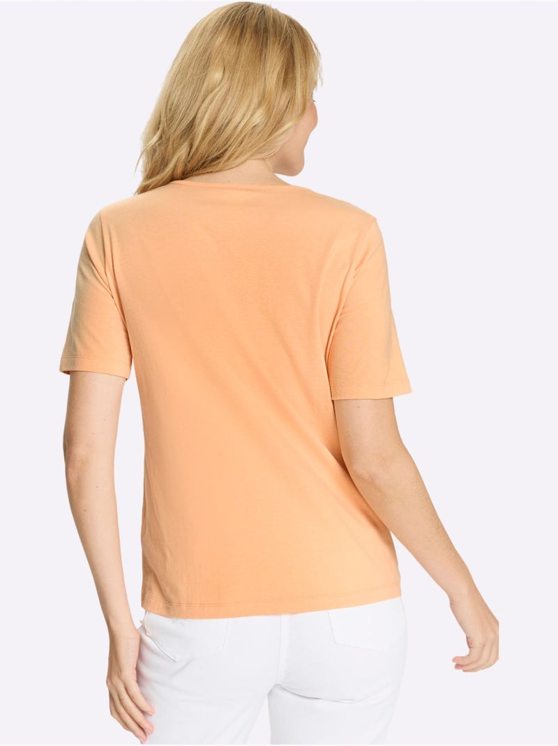 T-shirt à Manches Courtes Imprimé En Forme De Cœur - Taille Standard - Moda Vilona Abricot - Kiabi