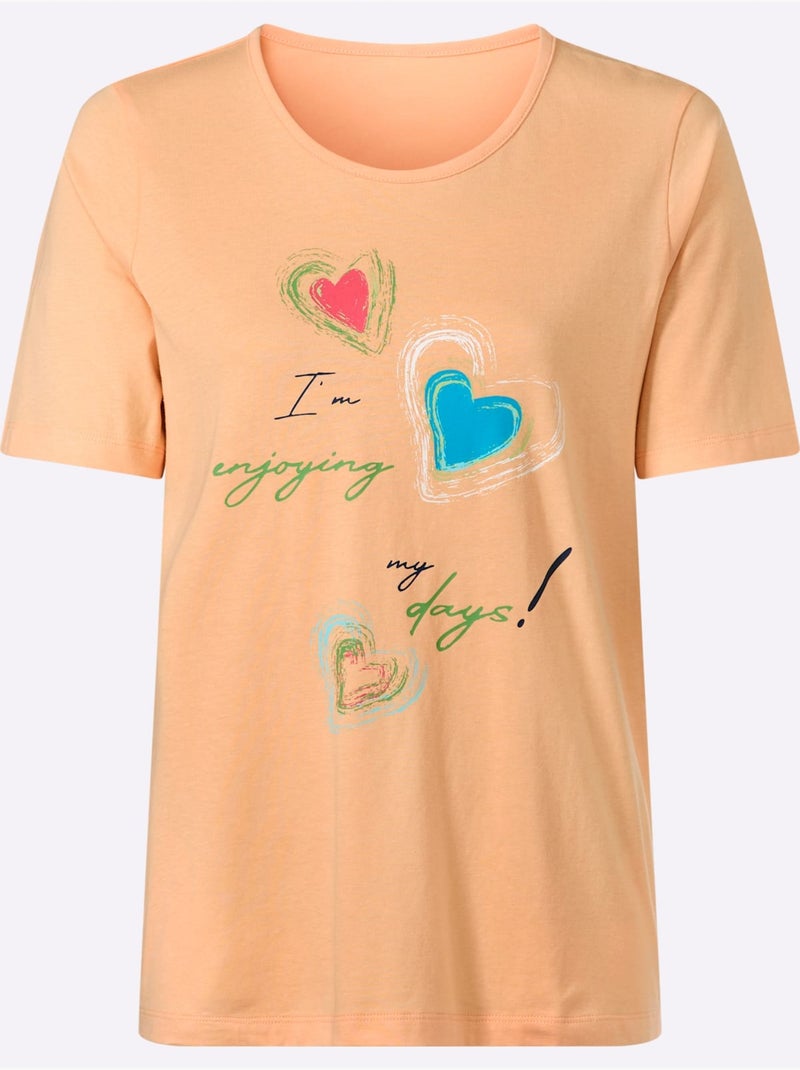 T-shirt à Manches Courtes Imprimé En Forme De Cœur - Taille Standard - Moda Vilona Abricot - Kiabi