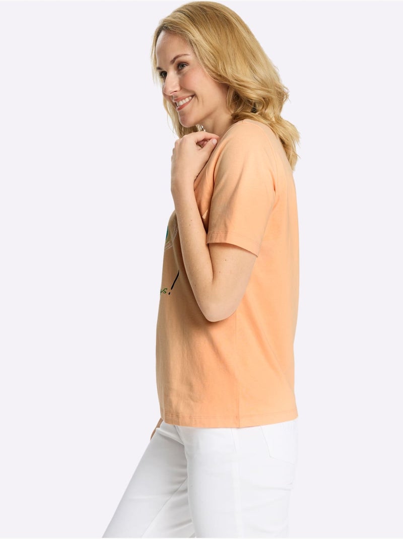 T-shirt à Manches Courtes Imprimé En Forme De Cœur - Taille Standard - Moda Vilona Abricot - Kiabi
