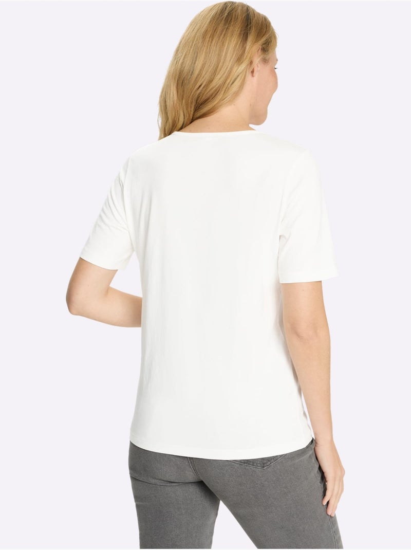 T-shirt à Manches Courtes Imprimé En Forme De Cœur - Taille Standard - Moda Vilona Écru/Vert - Kiabi