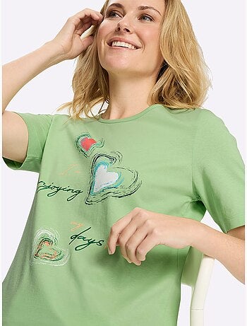 T-shirt à Manches Courtes Imprimé En Forme De Cœur - Taille Standard - Moda Vilona