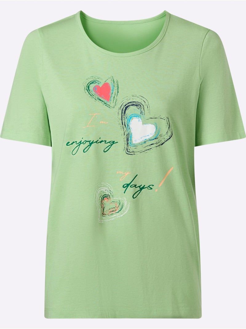 T-shirt à Manches Courtes Imprimé En Forme De Cœur - Taille Standard - Moda Vilona Vert foncé - Kiabi