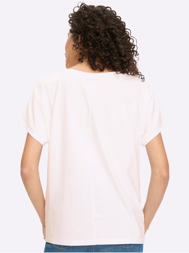 T-shirt à Manches Courtes Imprimé Feuille Brillant - Taille Standard - Helline Blanc - Kiabi