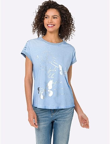 T-shirt à manches courtes imprimé feuille brillant - taille standard - helline