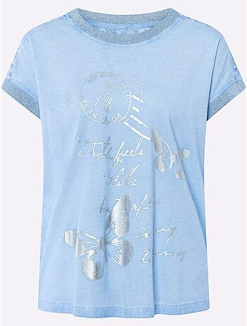 T-shirt à manches courtes imprimé feuille brillant - taille standard - helline