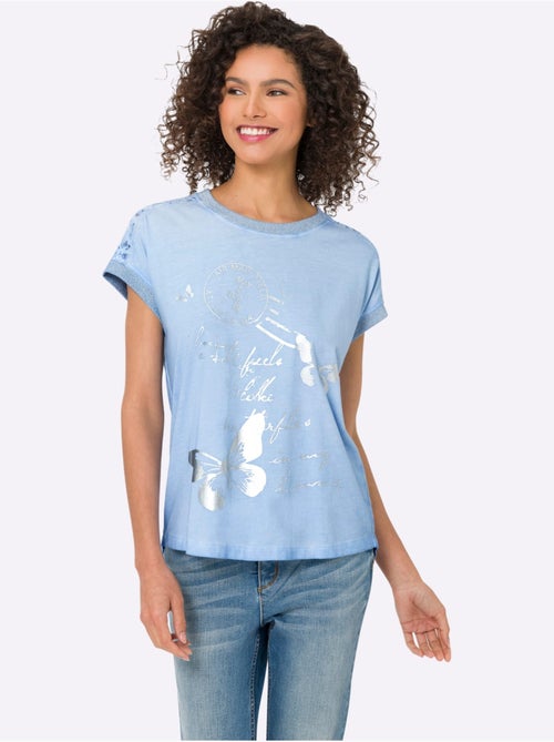 T-shirt à Manches Courtes Imprimé Feuille Brillant - Taille Standard - Helline - Kiabi T-shirt à Manches Courtes Imprimé Feuille Brillant - Taille Standard - Helline - Kiabi