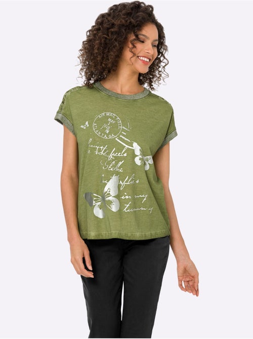 T-shirt à Manches Courtes Imprimé Feuille Brillant - Taille Standard - Helline - Kiabi