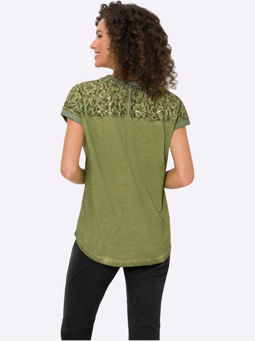 T-shirt à Manches Courtes Imprimé Feuille Brillant - Taille Standard - Helline - Kiabi