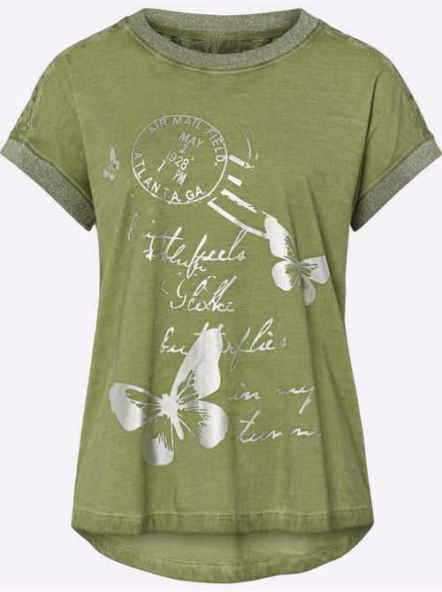 T-shirt à Manches Courtes Imprimé Feuille Brillant - Taille Standard - Helline - Kiabi
