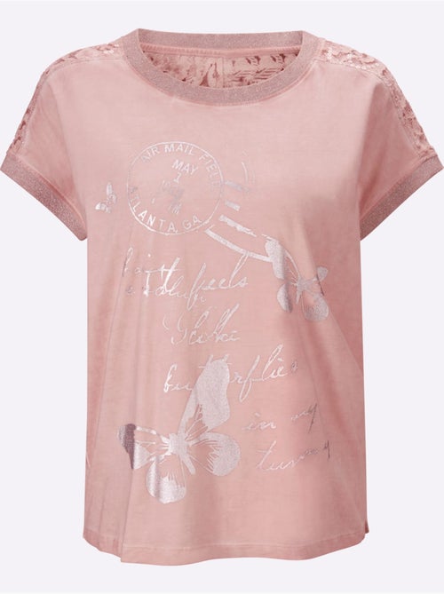 T-shirt à Manches Courtes Imprimé Feuille Brillant - Taille Standard - Helline - Kiabi