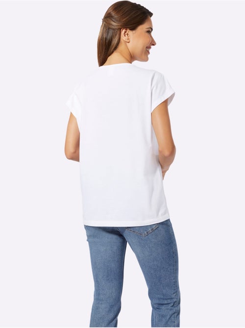 T-shirt à Manches Courtes Imprimé Feuille Brillant - Taille Standard - Moda Vilona - Kiabi