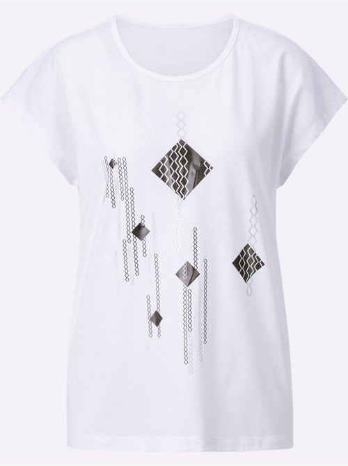 T-shirt à Manches Courtes Imprimé Feuille Brillant - Taille Standard - Moda Vilona - Kiabi