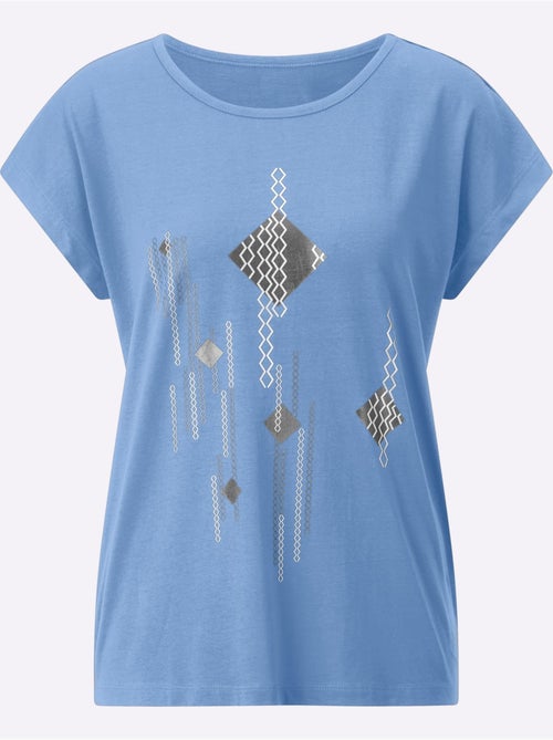 T-shirt à Manches Courtes Imprimé Feuille Brillant - Taille Standard - Moda Vilona - Kiabi