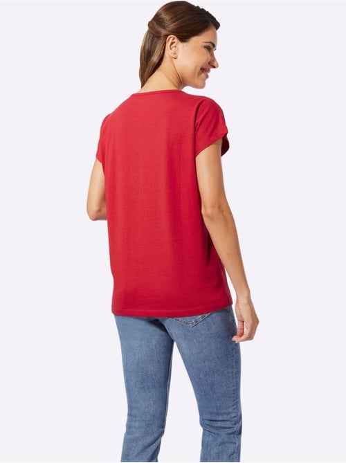 T-shirt à Manches Courtes Imprimé Feuille Brillant - Taille Standard - Moda Vilona - Kiabi