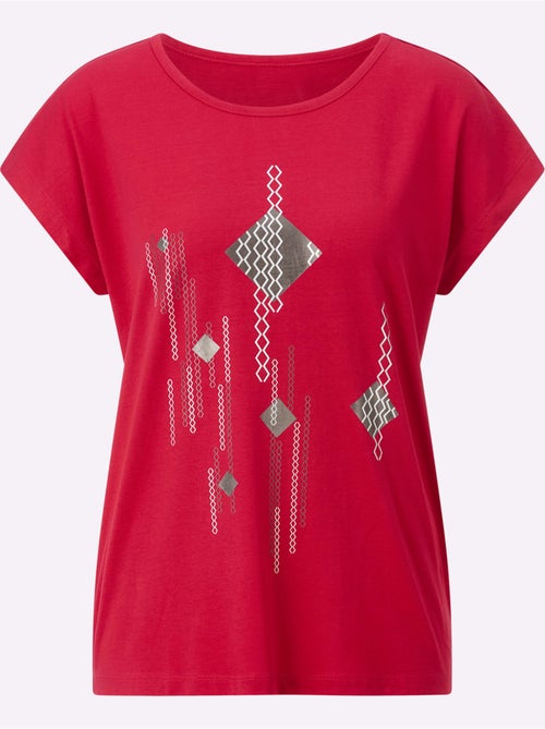 T-shirt à Manches Courtes Imprimé Feuille Brillant - Taille Standard - Moda Vilona - Kiabi
