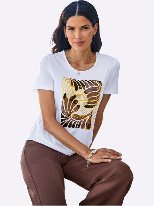 T-shirt à Manches Courtes Imprimé Feuille Doré - Taille Standard - helline - Kiabi