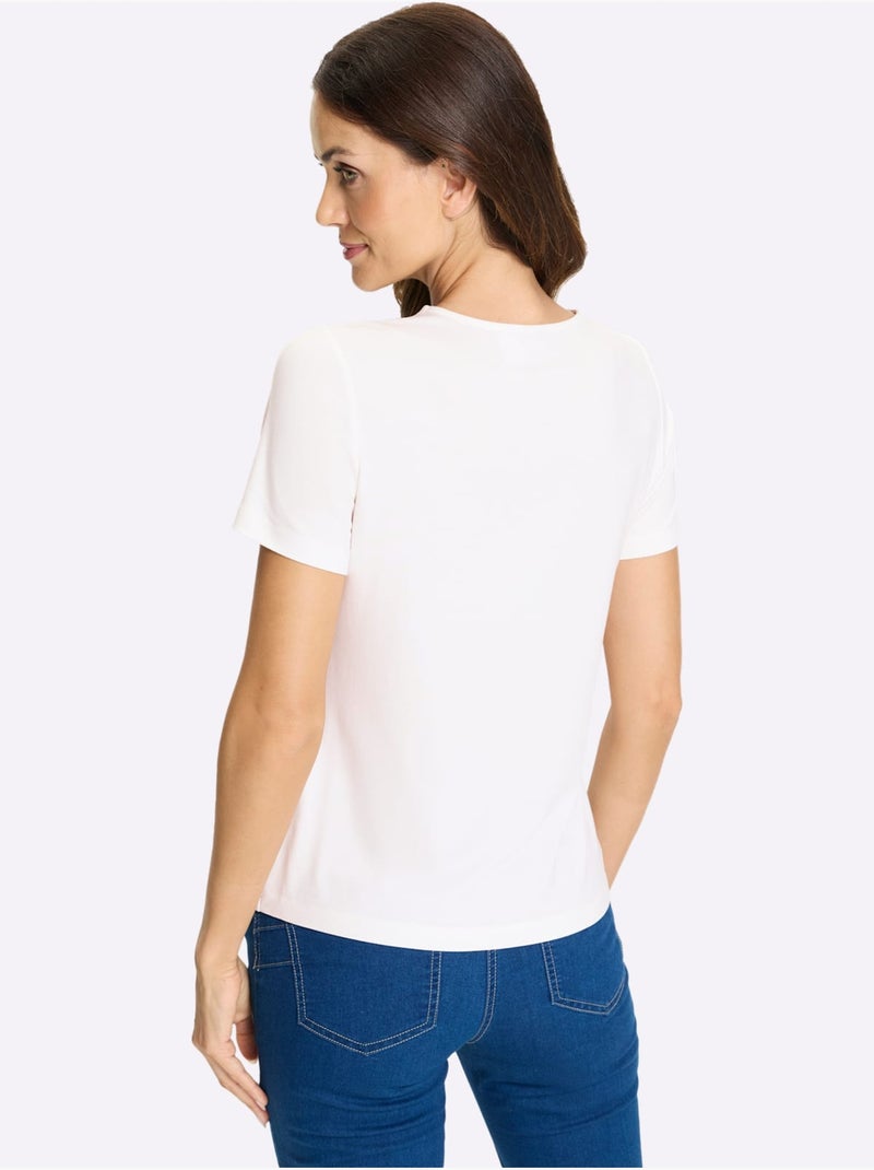 T-shirt à Manches Courtes Imprimé Feuille Doré - Taille Standard - helline Ecru - Kiabi