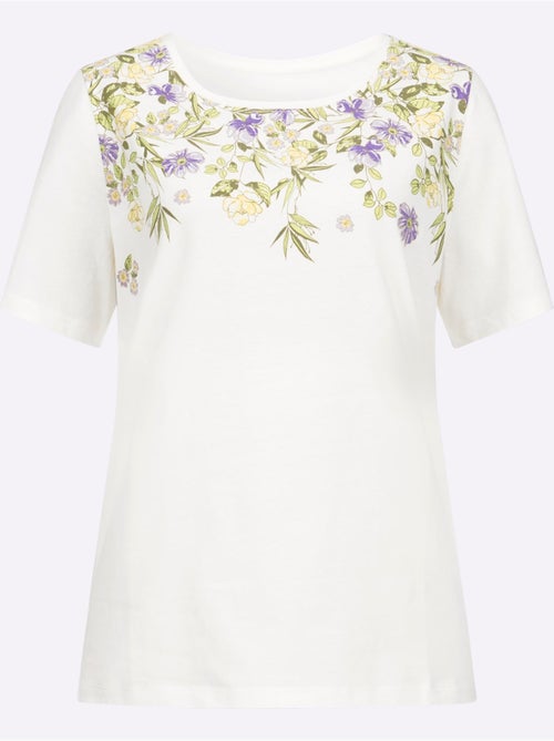 T-shirt à Manches Courtes Imprimé Fleurs Et Feuilles - Taille Standard - Moda Vilona - Kiabi