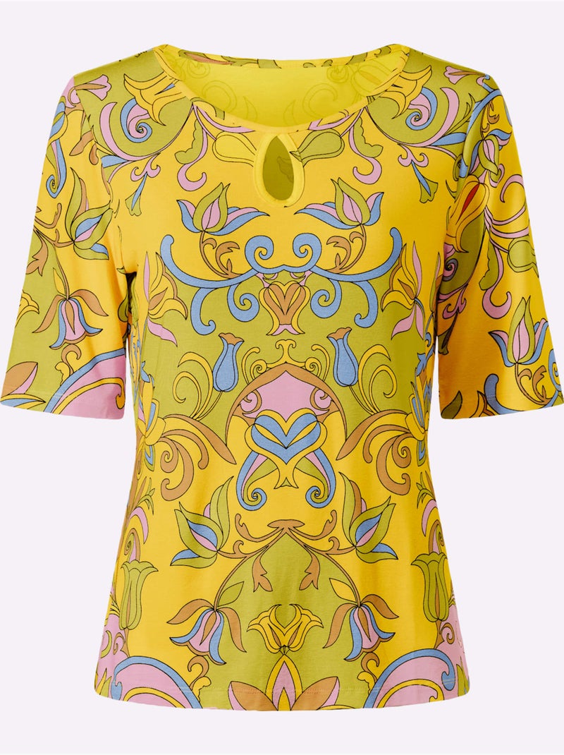 T-shirt à Manches Courtes Imprimé Floral - Taille Standard - Helline Jaune or - Kiabi