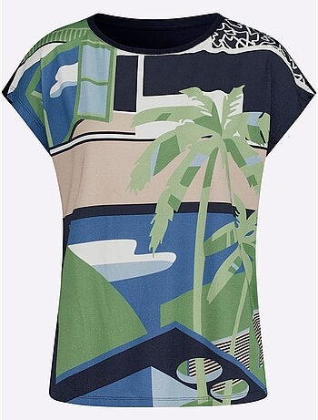 T shirt à manches courtes imprimé motif palmier et géométrique - Taille standard - Witt