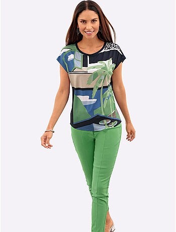 T shirt à manches courtes imprimé motif palmier et géométrique - Taille standard - Witt