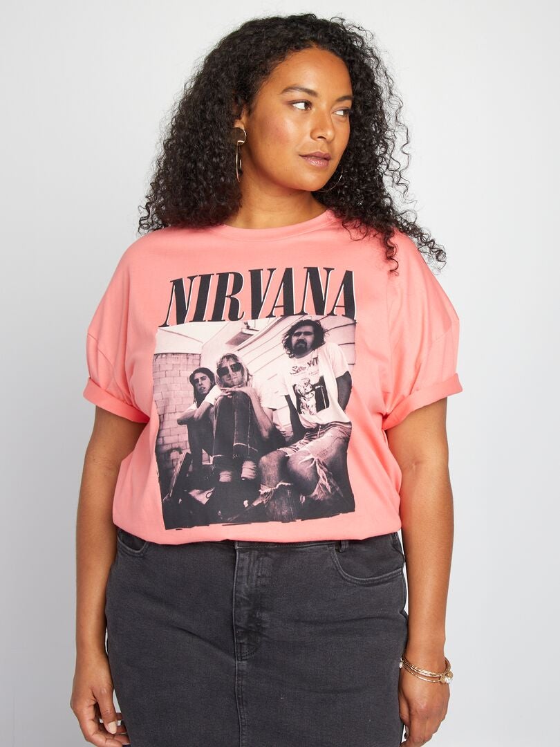 T-shirt à manches courtes imprimé 'Nirvana' rose - Kiabi