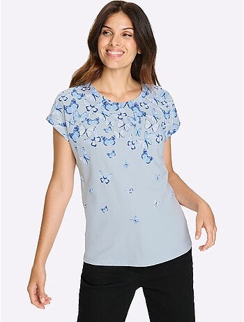 T-shirt à Manches Courtes Imprimé Papillon - Taille Standard - Moda Vilona