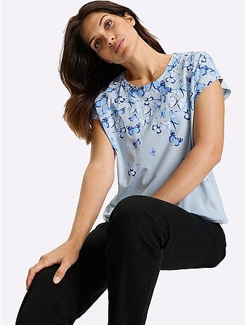 T-shirt à Manches Courtes Imprimé Papillon - Taille Standard - Moda Vilona