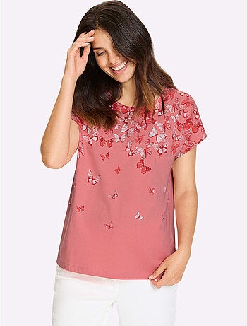T-shirt à Manches Courtes Imprimé Papillon - Taille Standard - Moda Vilona