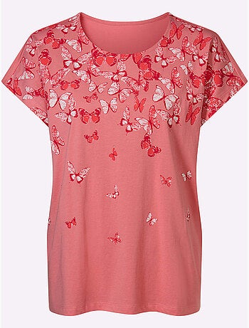 T-shirt à Manches Courtes Imprimé Papillon - Taille Standard - Moda Vilona