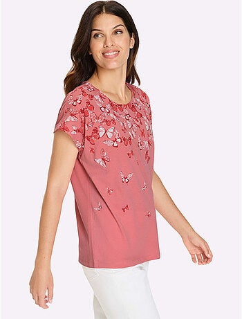 T-shirt à Manches Courtes Imprimé Papillon - Taille Standard - Moda Vilona