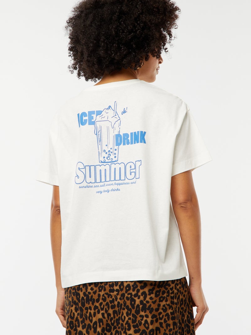 T-shirt à manches courtes imprimé recto/verso blanc - Kiabi