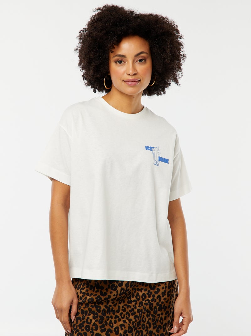 T-shirt à manches courtes imprimé recto/verso blanc - Kiabi