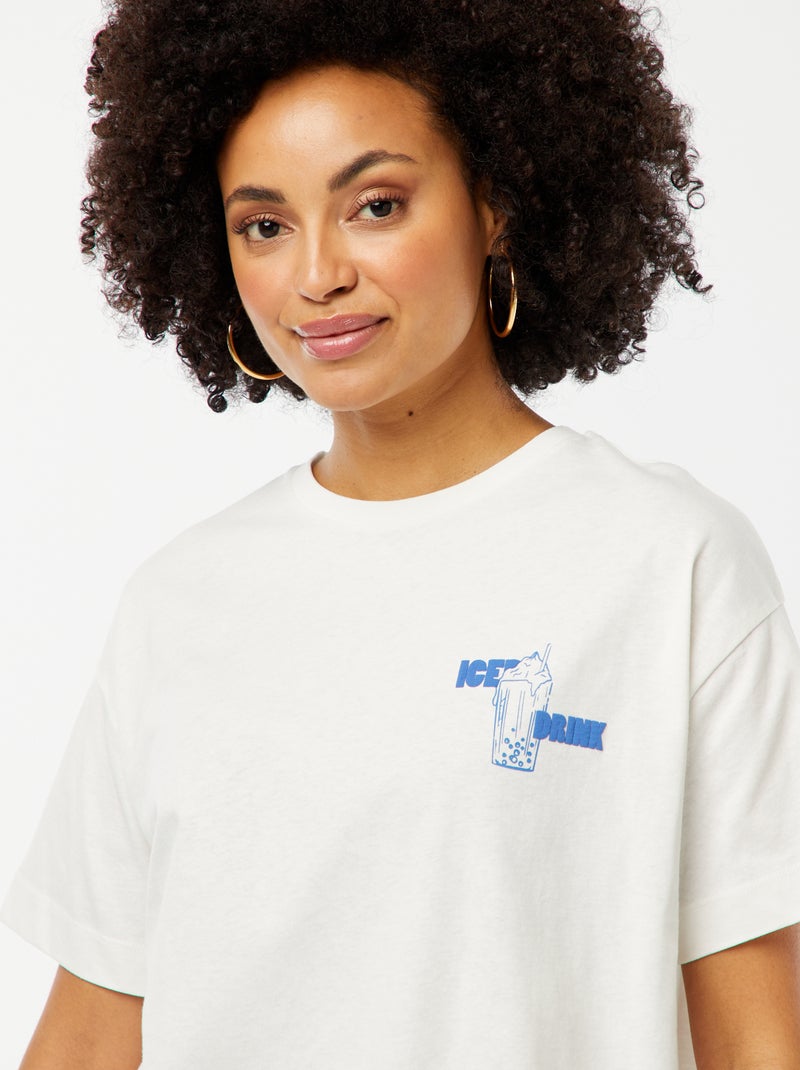 T-shirt à manches courtes imprimé recto/verso blanc - Kiabi