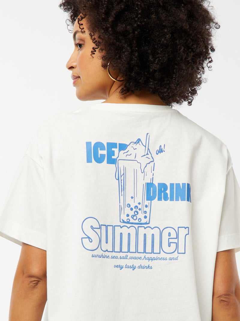 T-shirt à manches courtes imprimé recto/verso blanc - Kiabi