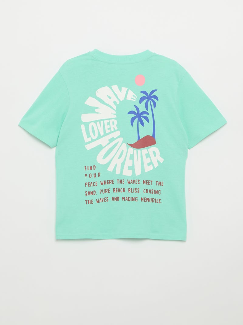 T-shirt à manches courtes imprimé recto/verso Vert - Kiabi