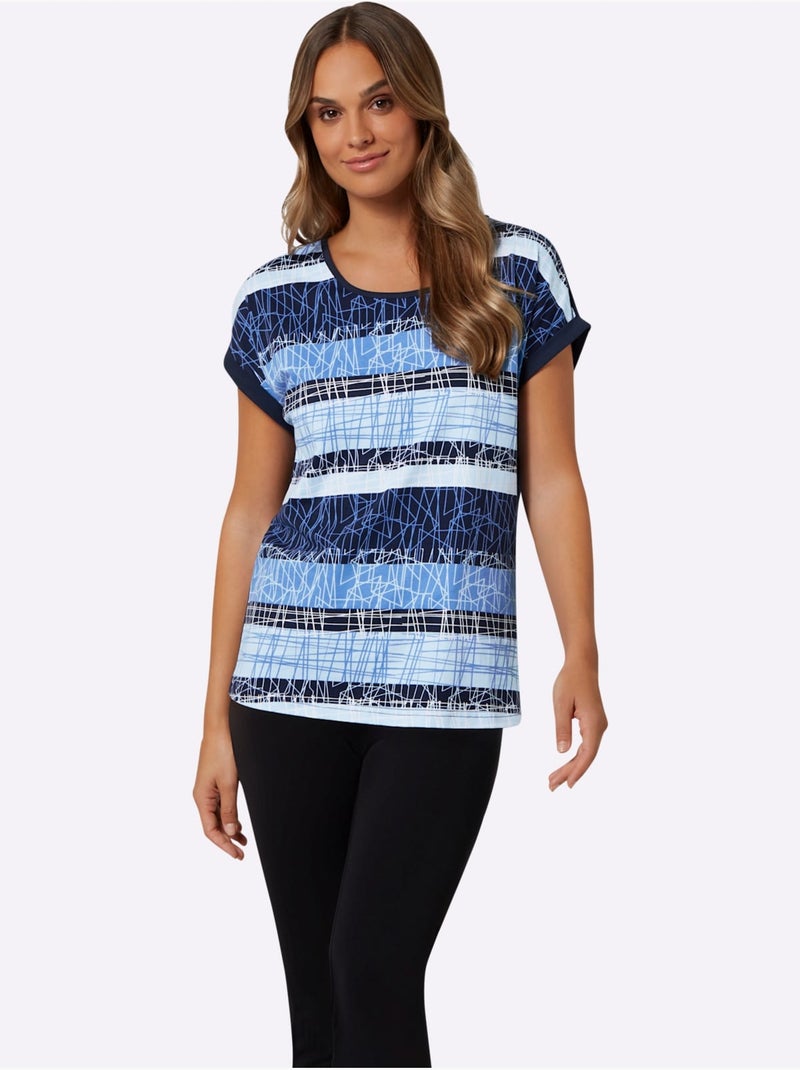 T-shirt à Manches Courtes Imprimé Unique - Taille Standard - Moda Vilona Bleu nuit - Kiabi