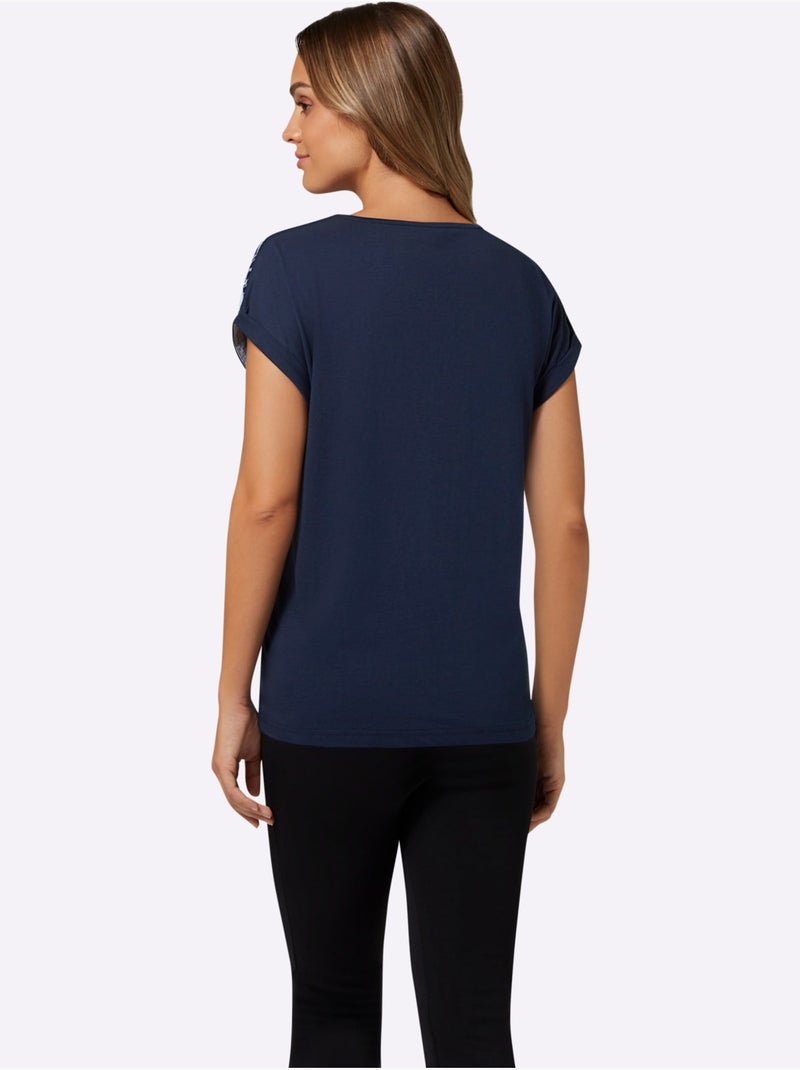 T-shirt à Manches Courtes Imprimé Unique - Taille Standard - Moda Vilona Bleu nuit - Kiabi