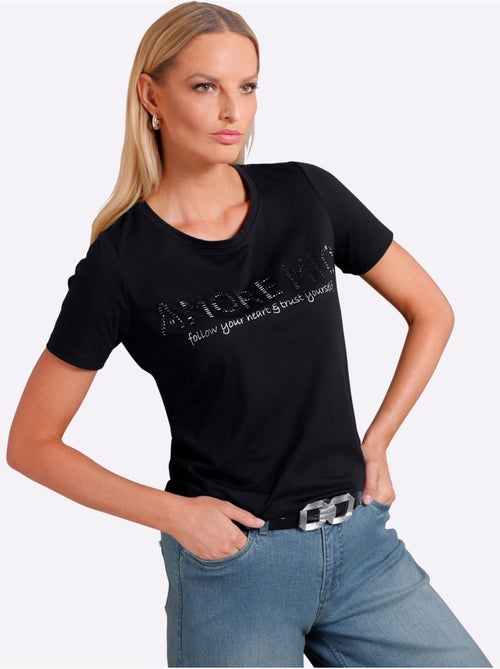 T-shirt à Manches Courtes Inscription Brillante - Taille Standard - helline - Kiabi