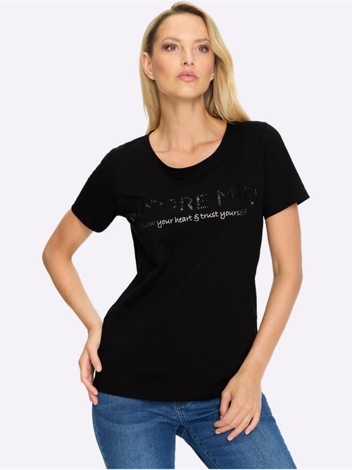 T-shirt à Manches Courtes Inscription Brillante - Taille Standard - helline - Kiabi