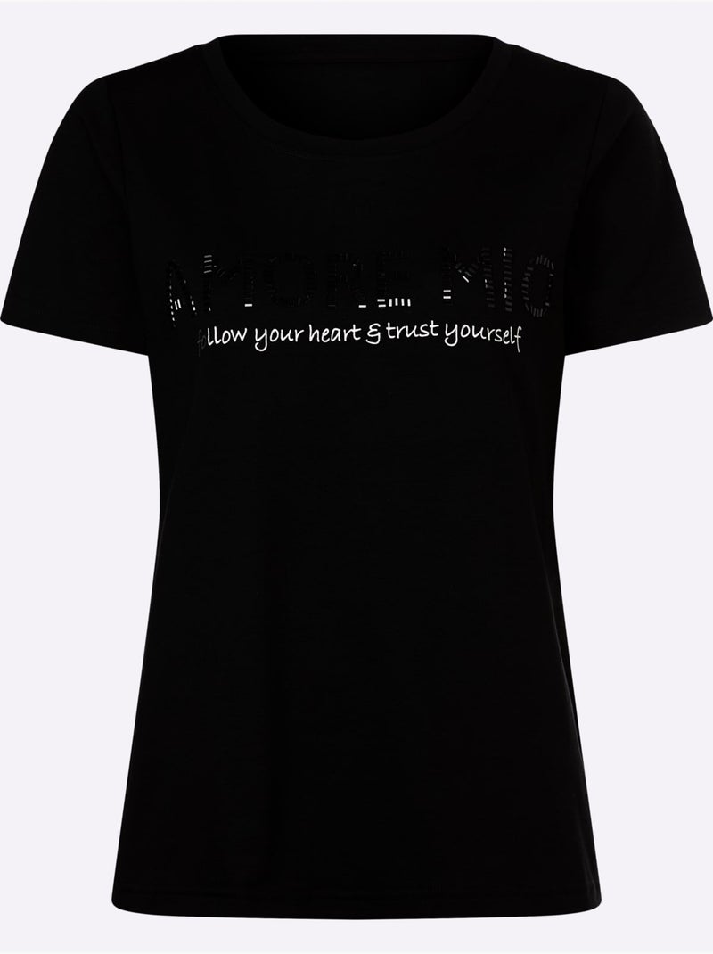 T-shirt à Manches Courtes Inscription Brillante - Taille Standard - Helline Noir - Kiabi