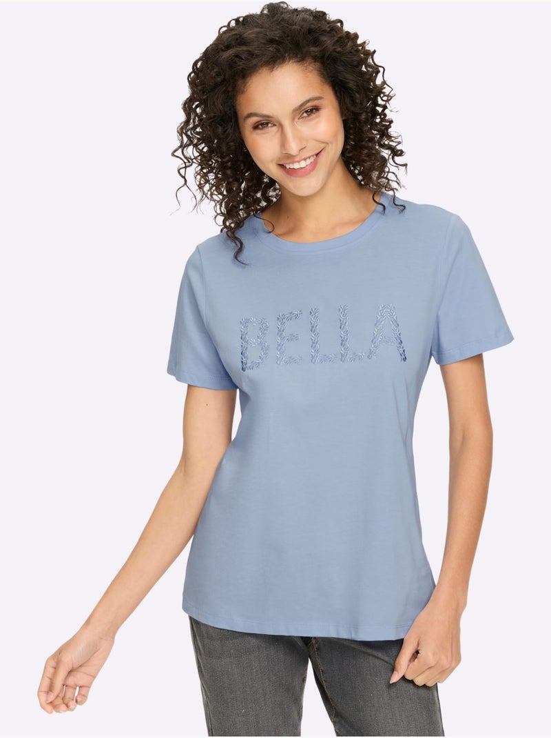 T-shirt à Manches Courtes Inscription Tendance - Taille Standard - Helline Bleu ciel - Kiabi