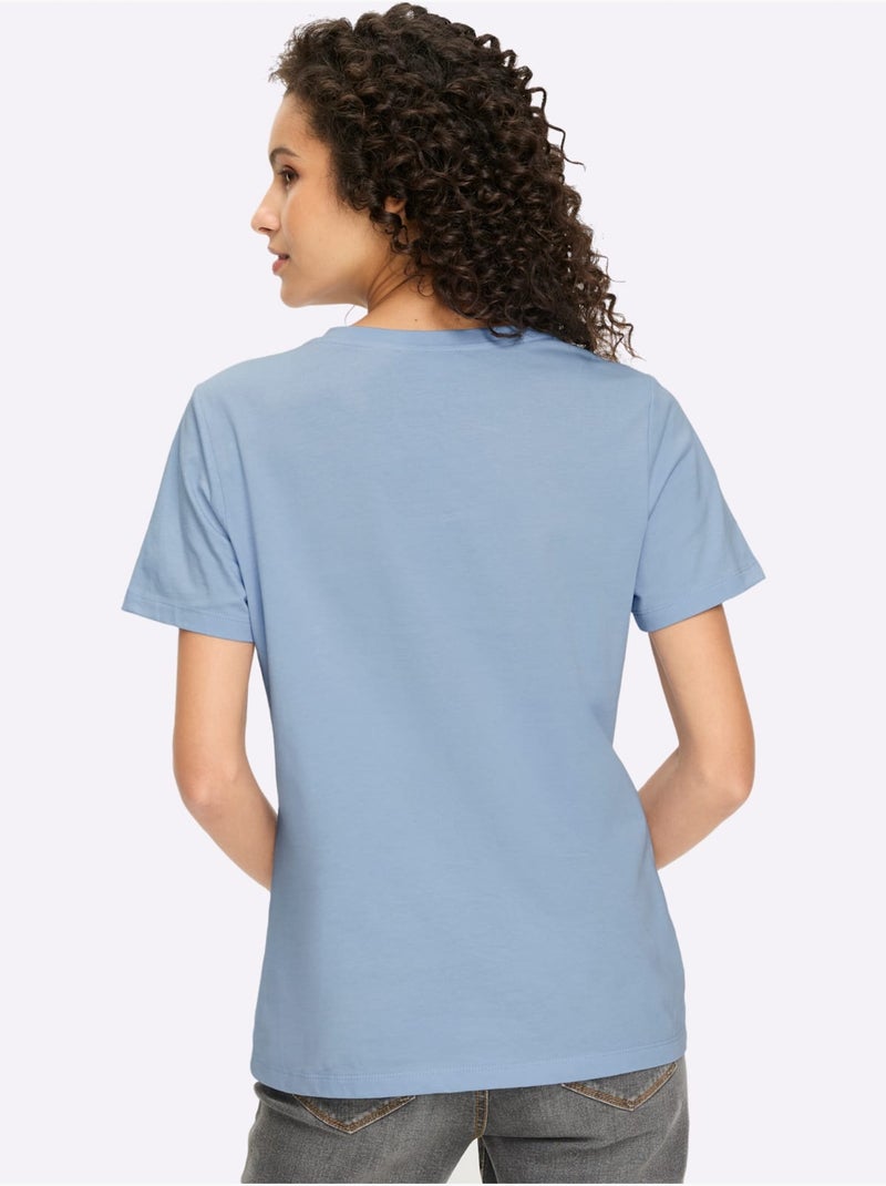 T-shirt à Manches Courtes Inscription Tendance - Taille Standard - Helline Bleu ciel - Kiabi