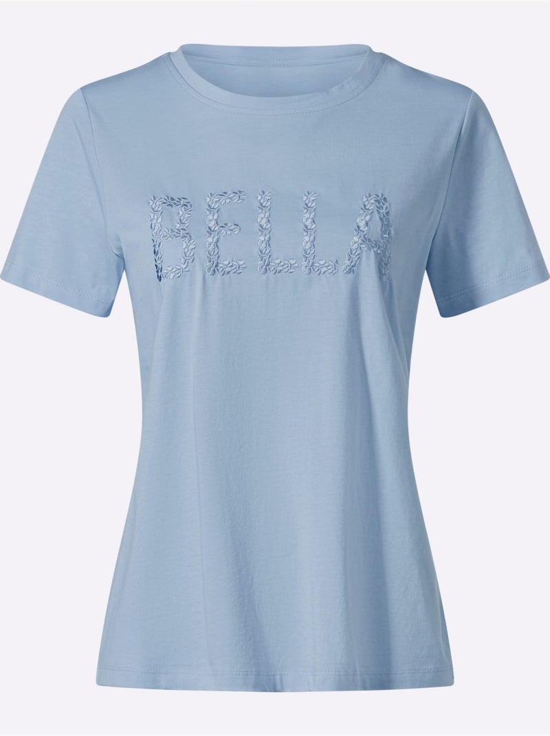 T-shirt à Manches Courtes Inscription Tendance - Taille Standard - Helline Bleu ciel - Kiabi